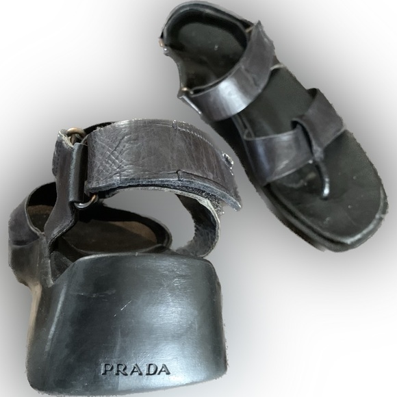 PRADA vintage leather and rubber platform sandals - Picture 1 of 16